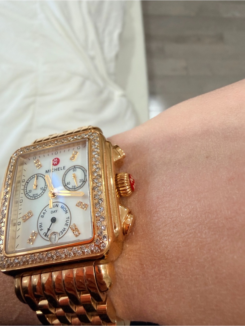 Michele Gold-Tone Diamond Accent Chronograph Bracelet Watch - Picture 3 of 14